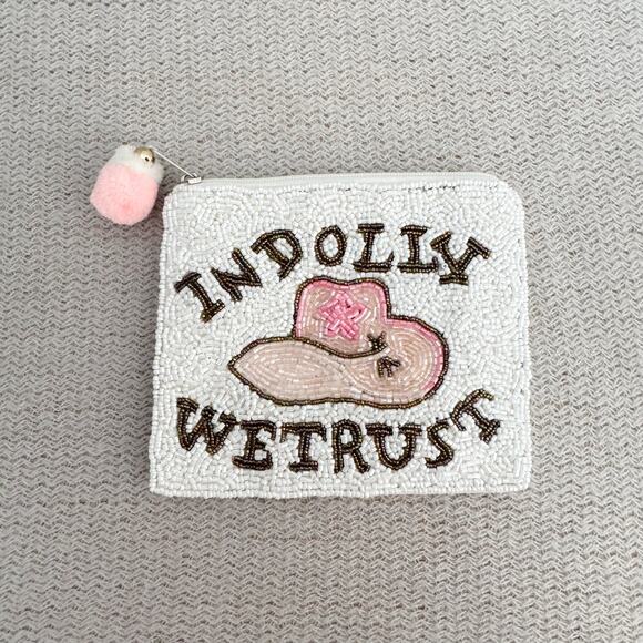 White Dolly Parton in Dolly We Trust Beaded Cowboy Hat Zippered Coin Purse - Picture 4 of 4